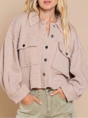 Pol waffle knit boxy crop jacket